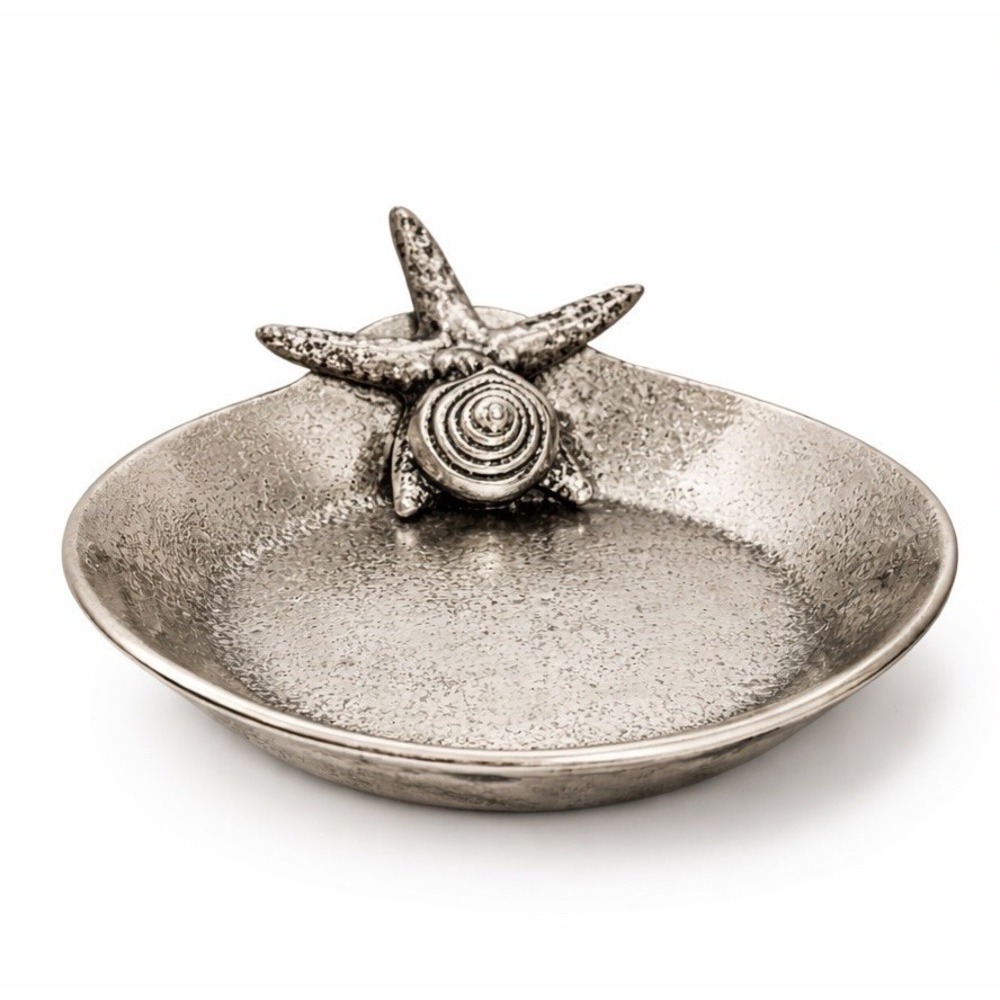 Metal‎ Trinket Change Dish Silver Color Water Fish 7 inches Textured Footed Cute